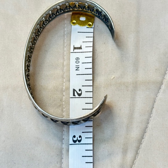 Silver Tone Cuff Bracelet w/Diamond Shape & Dot Design. 16mm Wide. EUC - Picture 5 of 11